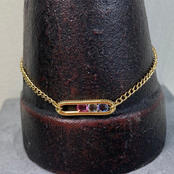 Vintage 1992 Avon Pastel Motion Crystal Gold Tone Bracelet 7" - Picture 5 of 8